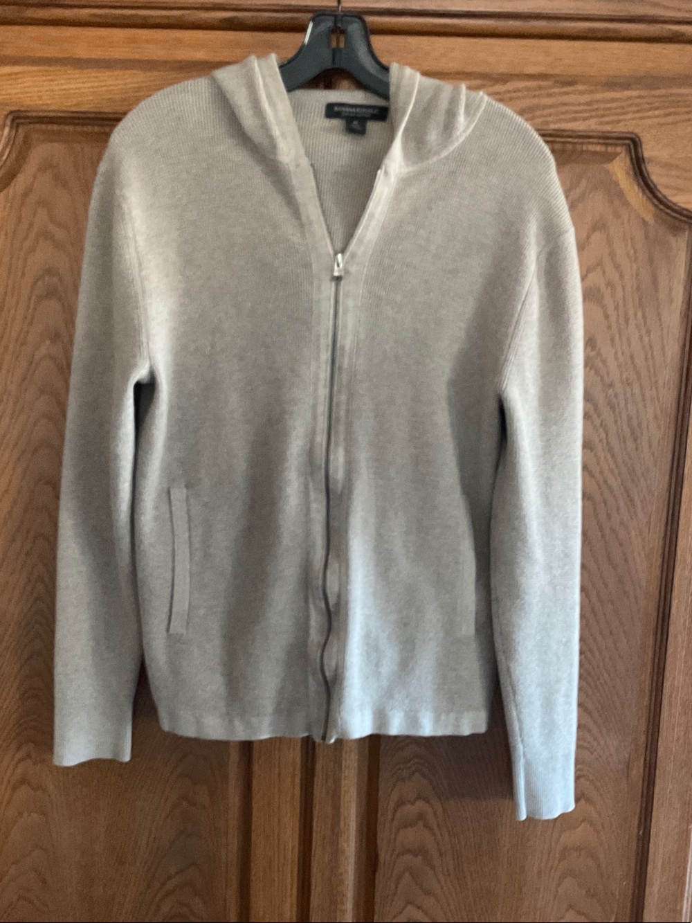 Banana Republic Light Taupe Zip-Up Hooded Sweater